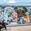 Wide view of a mural for the Birthplace of Country Music