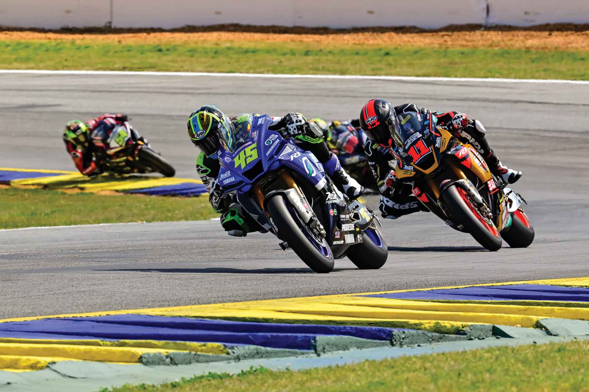 Motorcycles do practice laps at Road Atlanta.