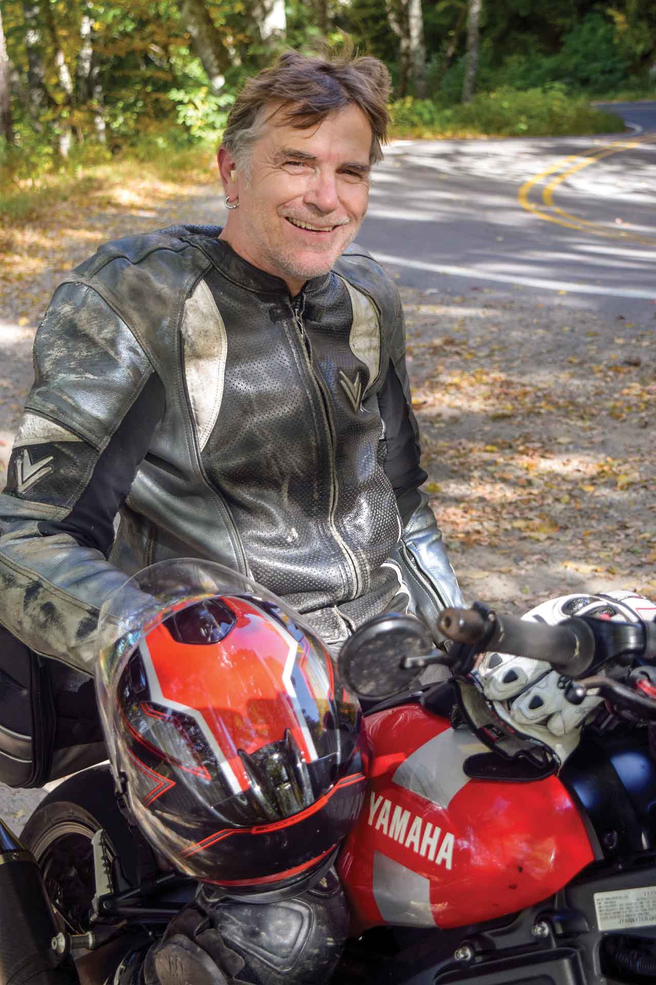 Fred Schuldt sits atop his parked his Yamaha XSR900