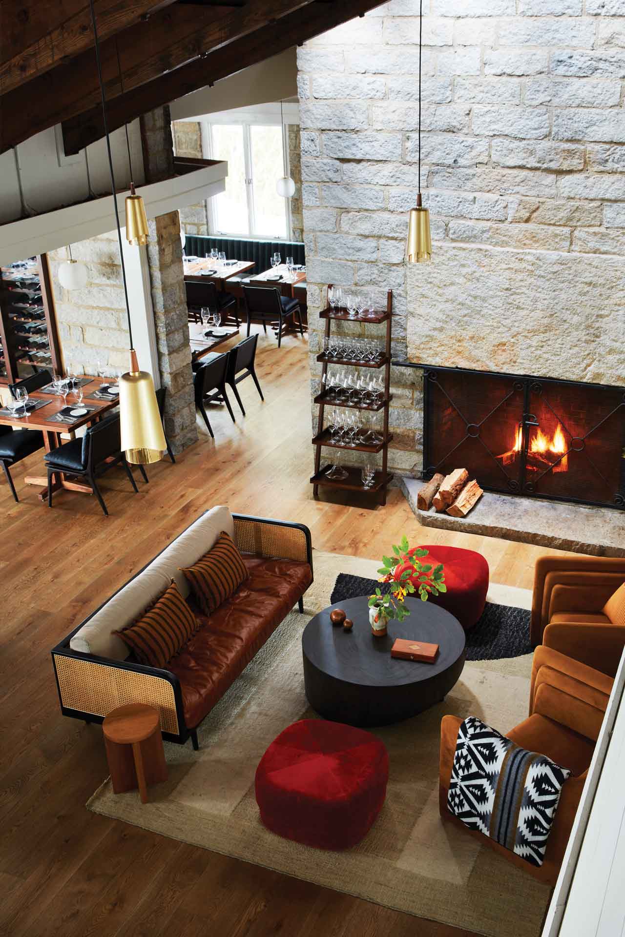 An overhead view of the living area of the Skyline Lodge