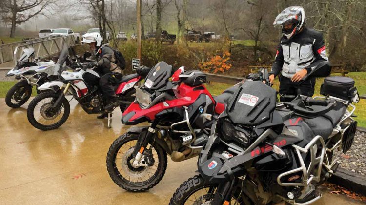 Motorcycle riders preparing for a ride