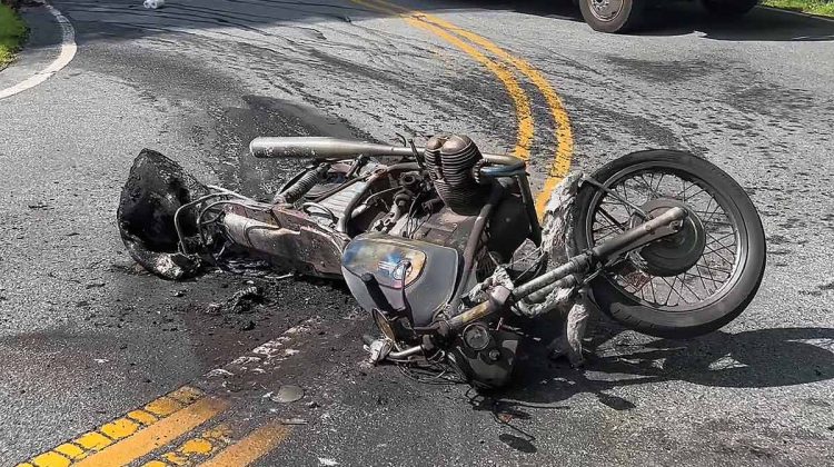 Burnt motorcycle remains